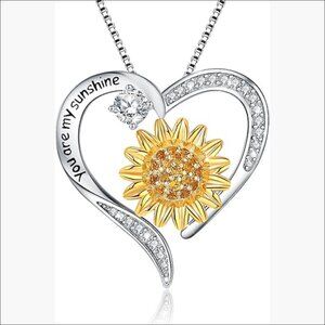 S925 Sterling Silver Sunflower Heart Infinity Pendant Necklace